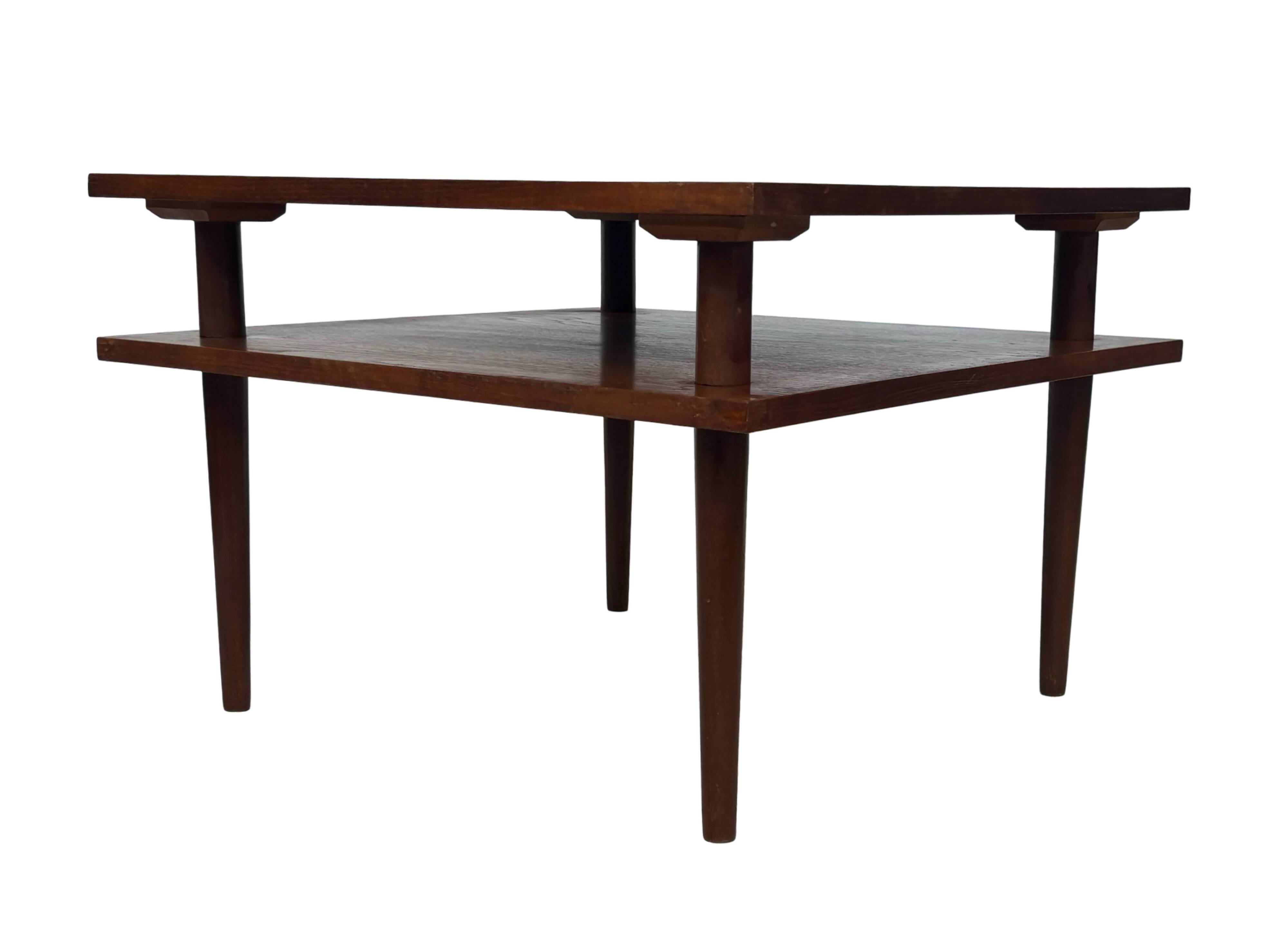 Vintage square coffee table in teak veneer, 1960s design
