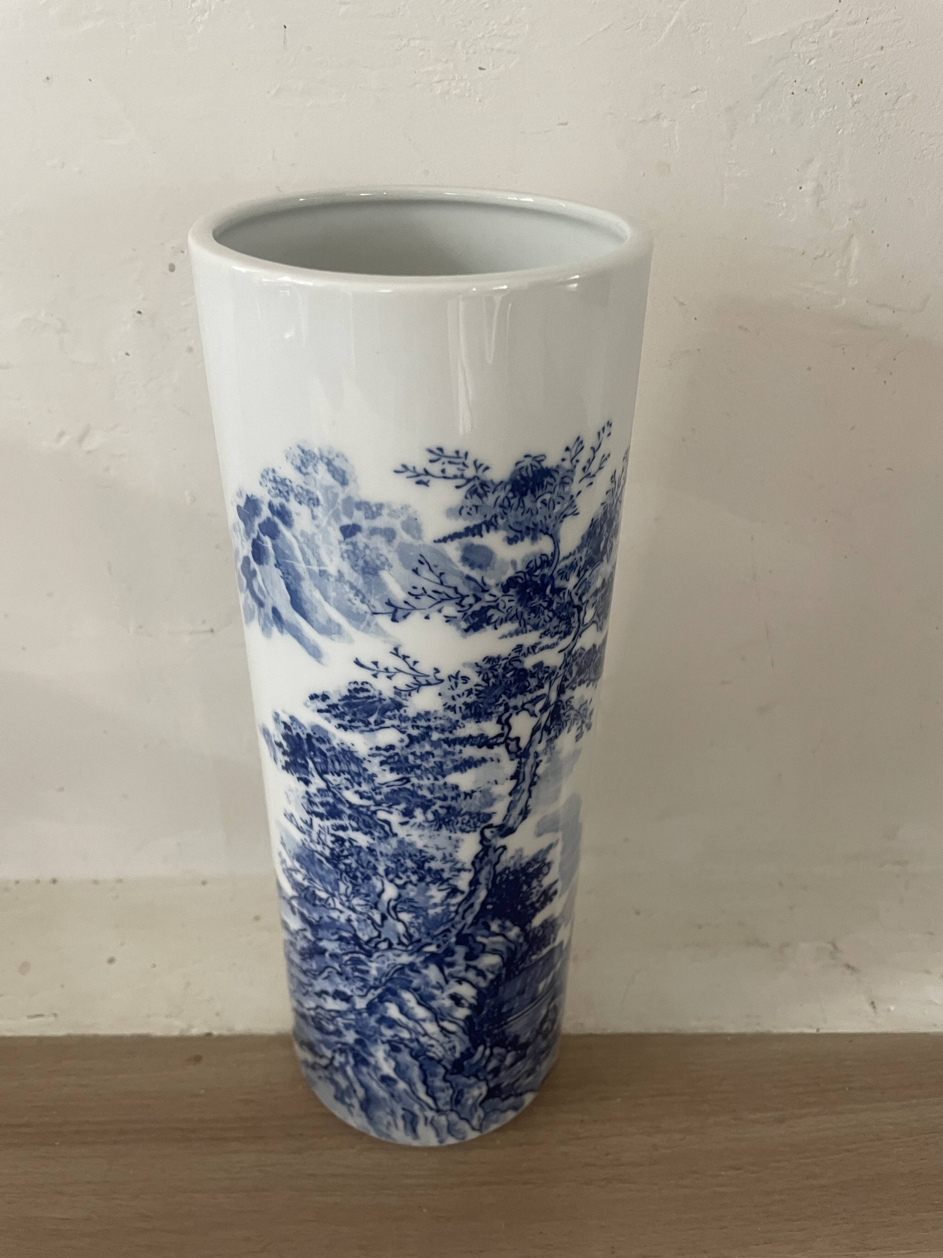 Vintage Japanese ceramic cylinder vase