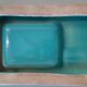 Cendrier faïence bleu turquoise vintage