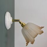 Vintage tulip wall lamp in white and brown frosted glass