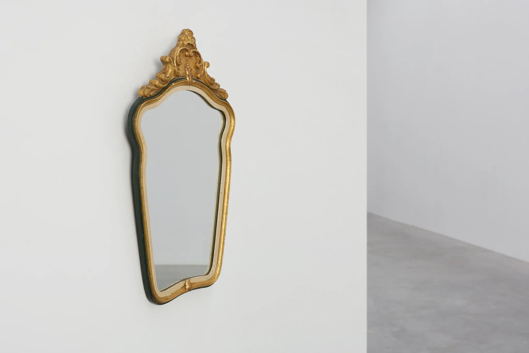 Small Louis XV Style Gilt Mirror with Green and Cream Frame, Italy, 20th Ce