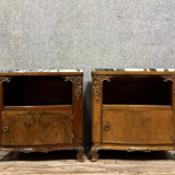 Pair of curved bedside tables with niches, Art Deco period, in mahogany, circa 1920
