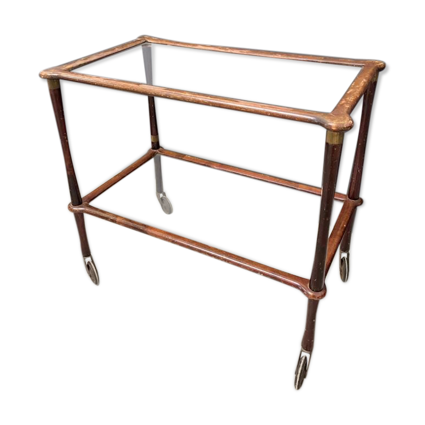 Wooden dessert and wheeled glass