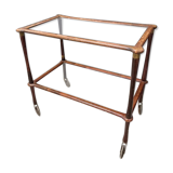 Desserte en bois et verre à roulettes