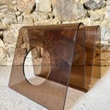 Smoked Plexiglas magazine rack by Michel Dumas for Roche Bobois 1970