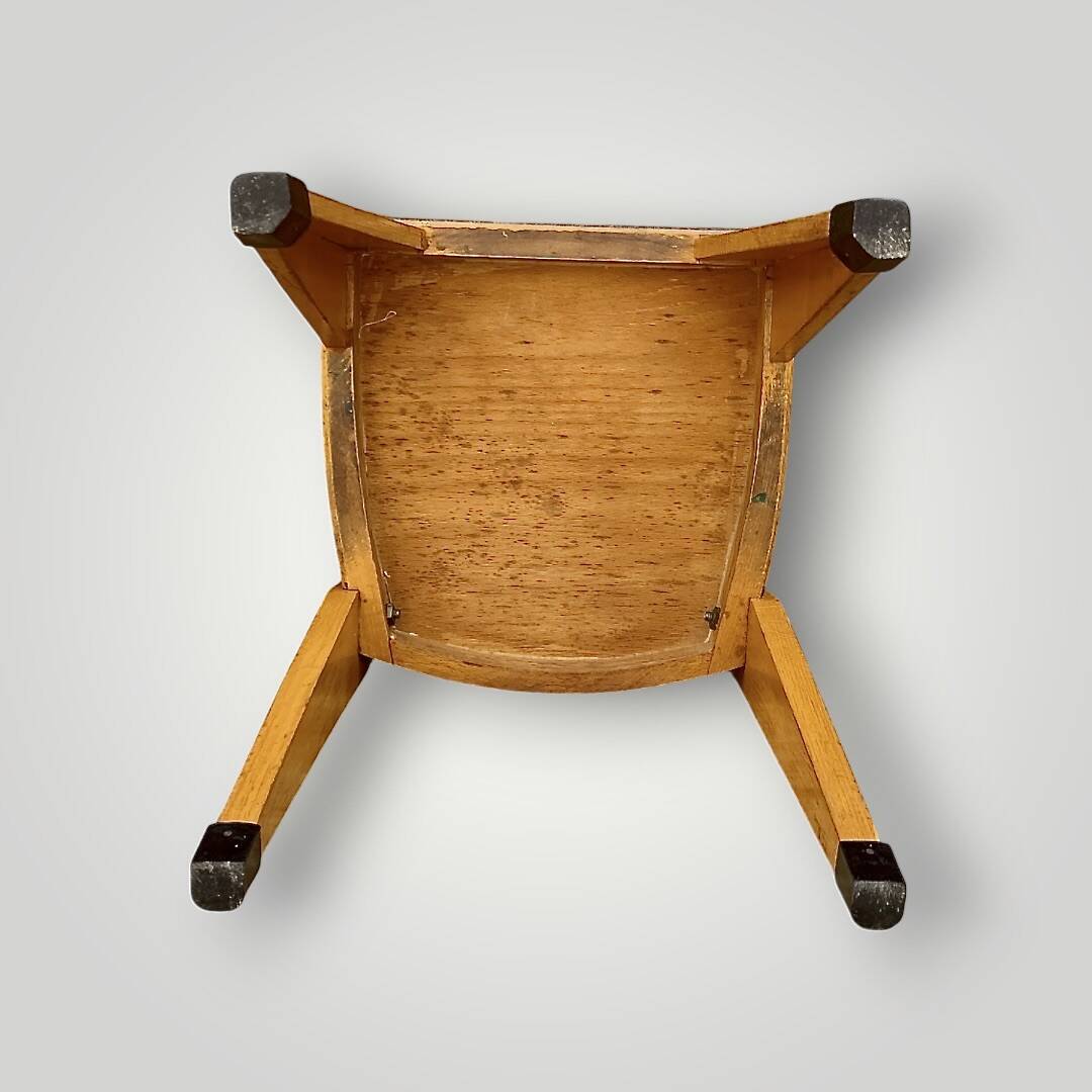 Antique Zabo children's chair (attributed) – varnished wood & blue seat