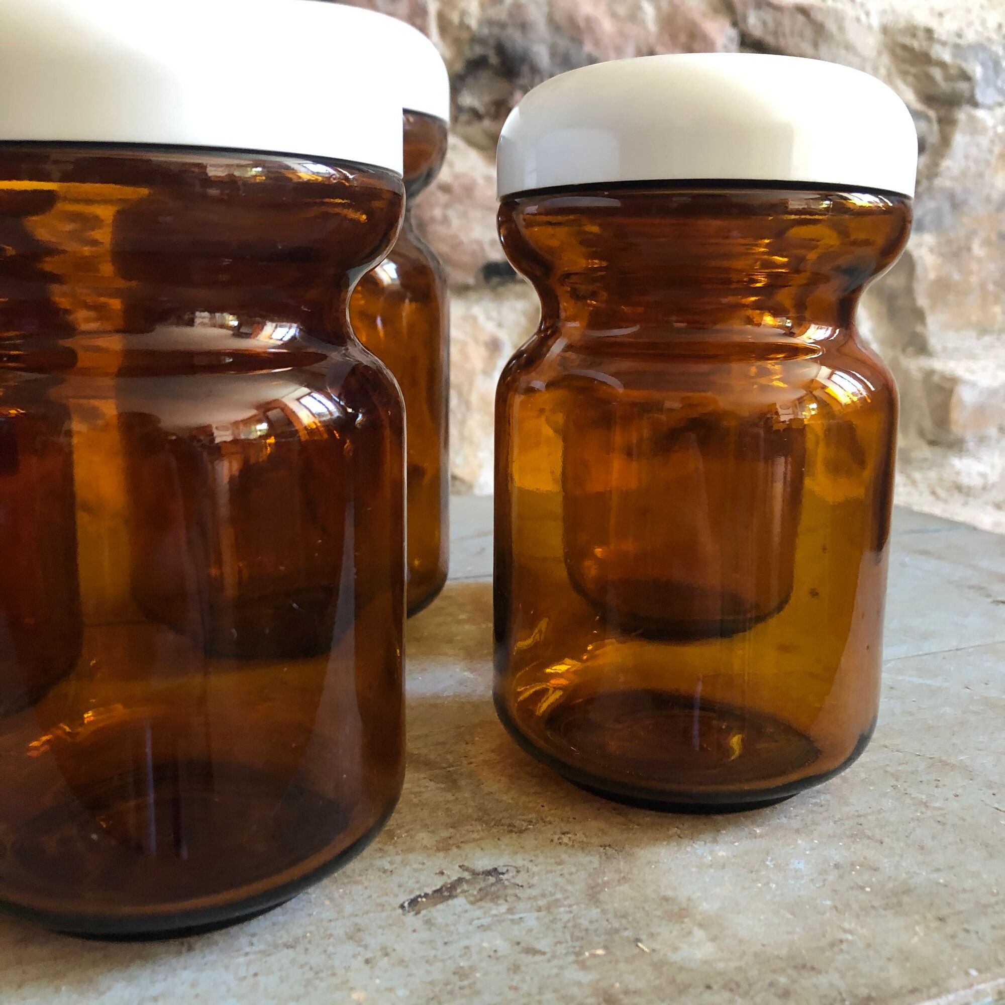 Lot of 5 old jars of chicory Leroux - amber glass