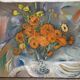 Bouquet of marigolds, oil on canvas signed Maurice Bouillot 1954