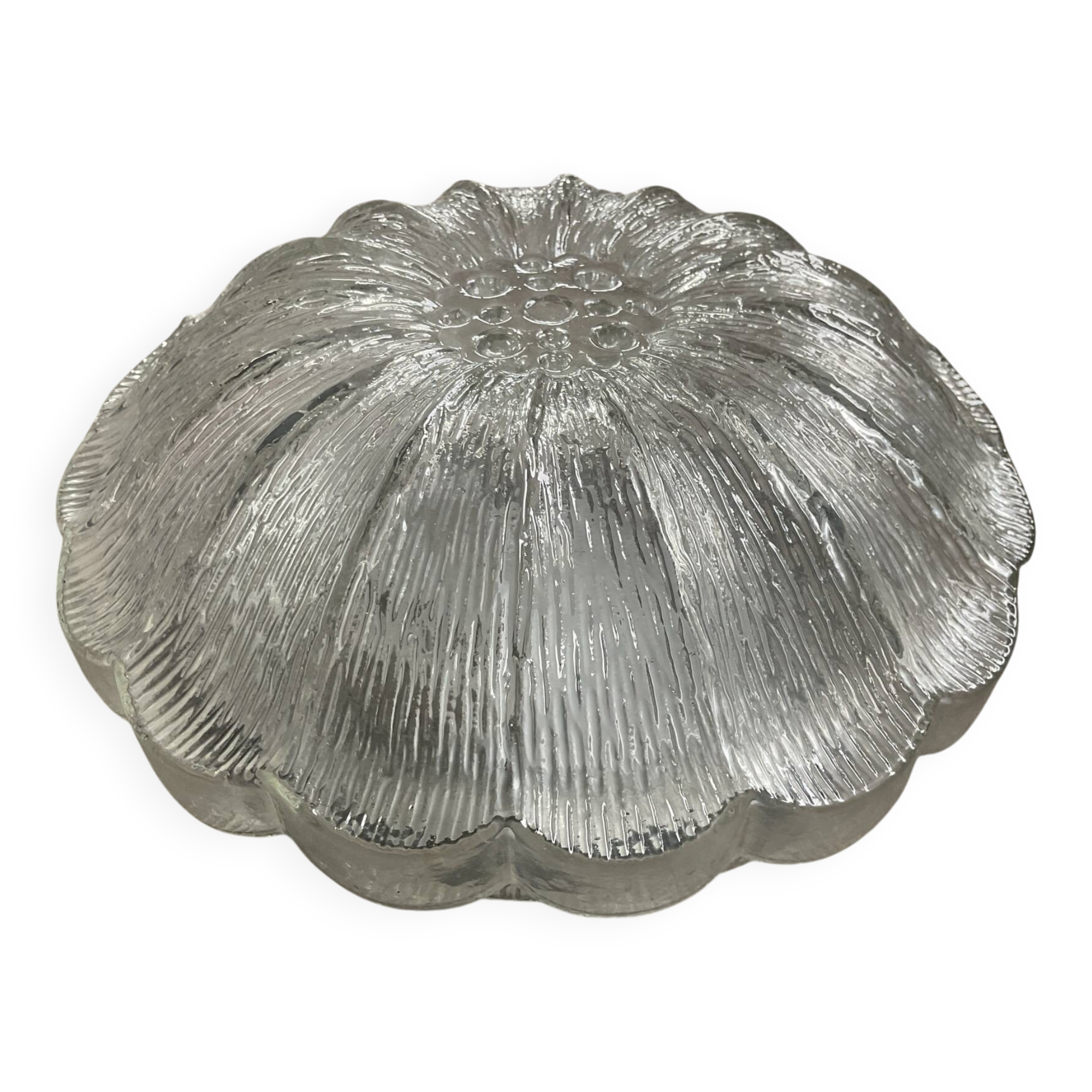 Vintage flower ceiling light or wall sconce in pressed moulded glass.