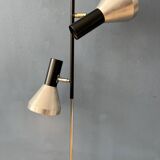 Vintage black mid-century floor lamp with two aluminum spots