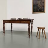 Walnut and pine drapery farmhouse table
