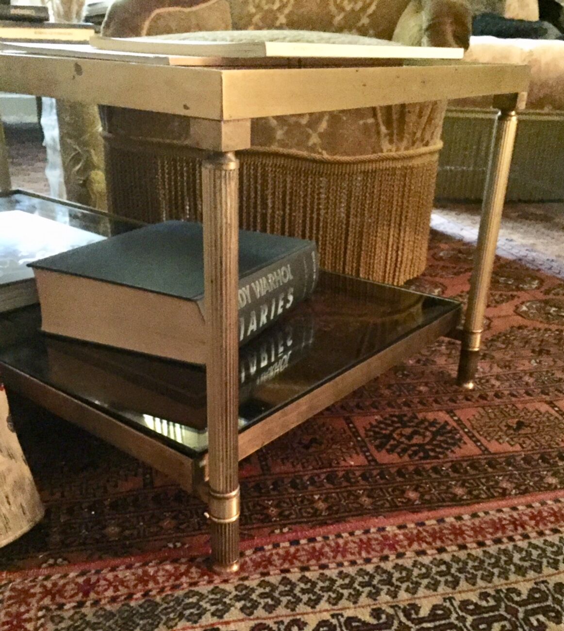 Table low 2 Golden floors and sunglasses with gold mirror effect
