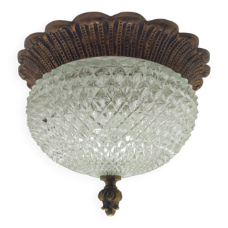 Ceiling lamp glass diamond tip and brass 70's