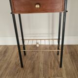Pierre Guariche style bedside table, wood and metal, vintage, 60s