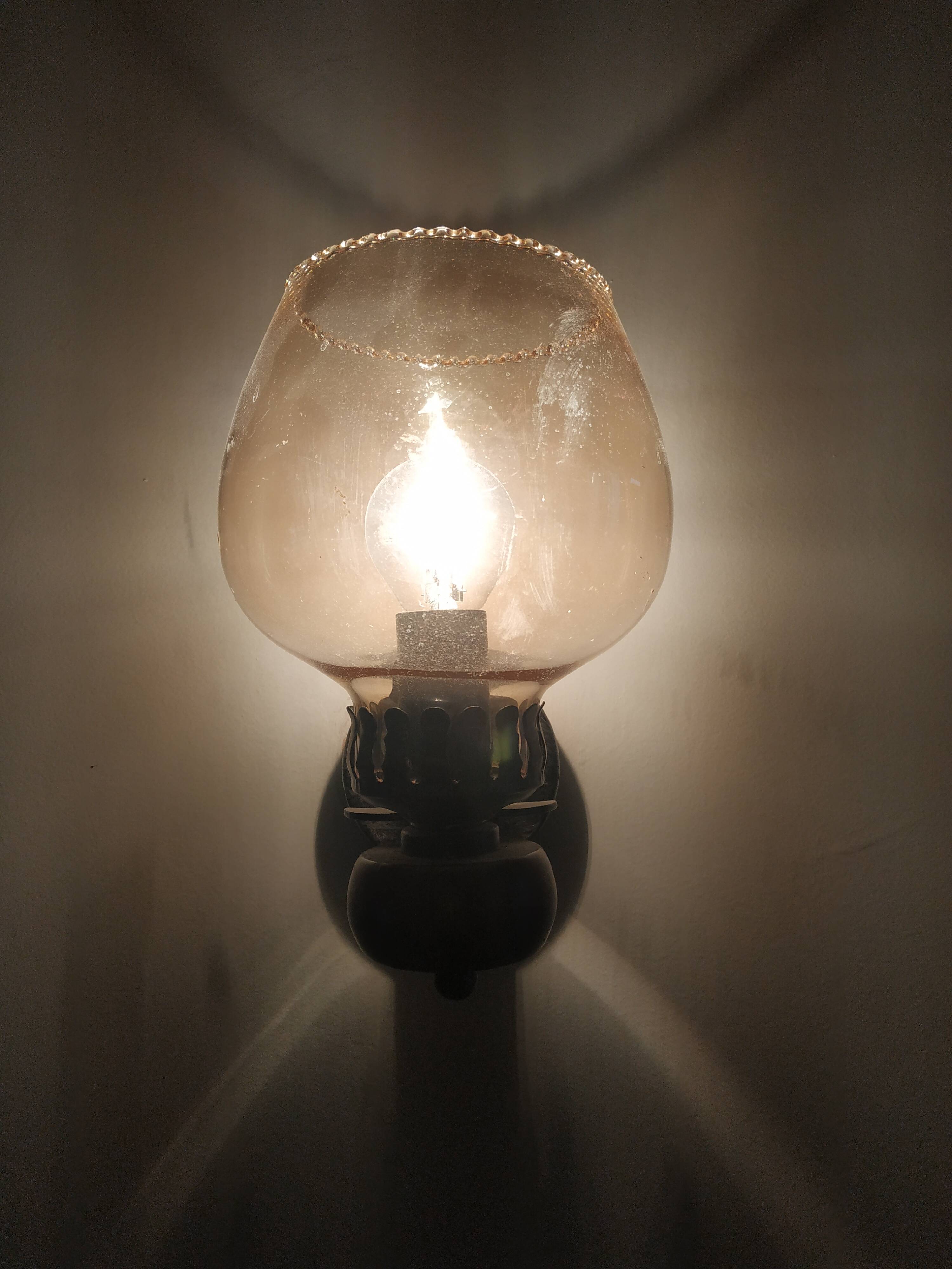 Glass and wood vintage wall light