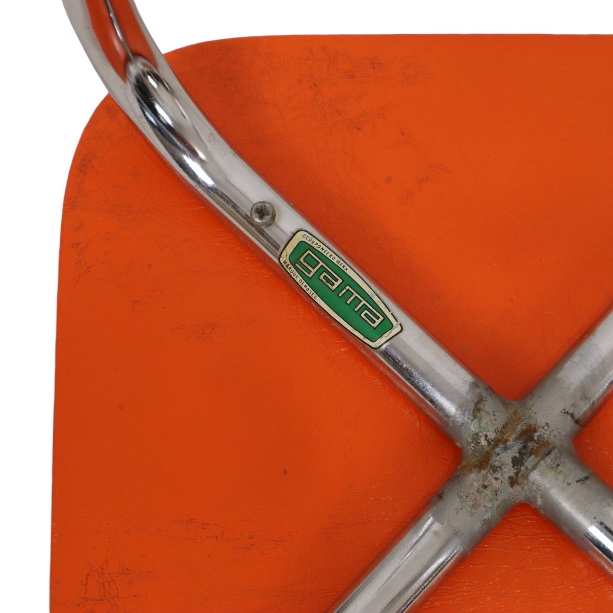 Set of 2 Stools Orange Faux Leather Chrome Base Sixties