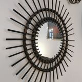 Vintage sun mirror in 60s dark rattan 56cm