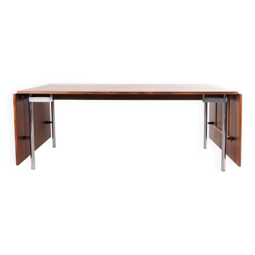 Table à manger avec rallonges – modèle AT 319 – palissandre Rio et pieds en acier – Hans J. Wegner – Andreas Tuck – années 1960