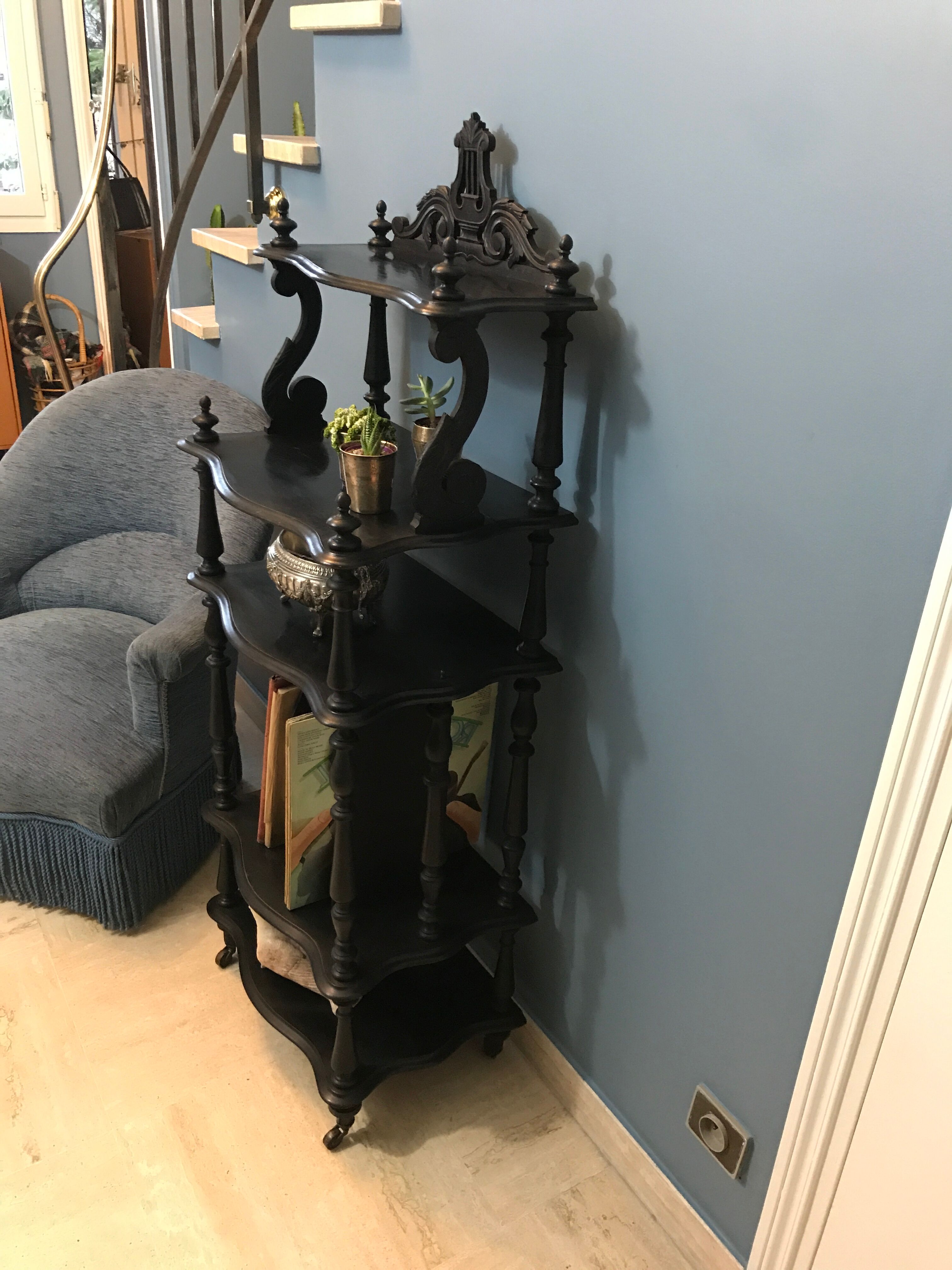 Napoleon III music cabinet with blackened wooden shelves 19th century