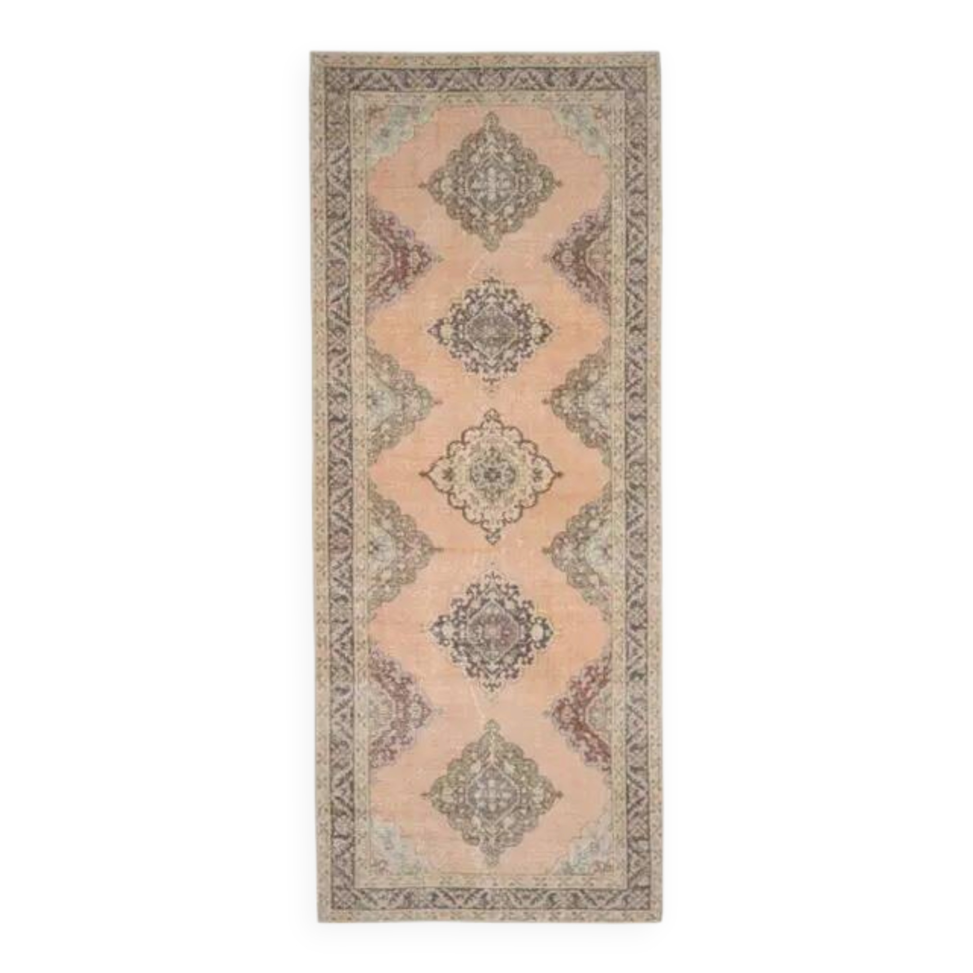 Vintage Turkish Oushak handmade wool cotton orange runner 142x380