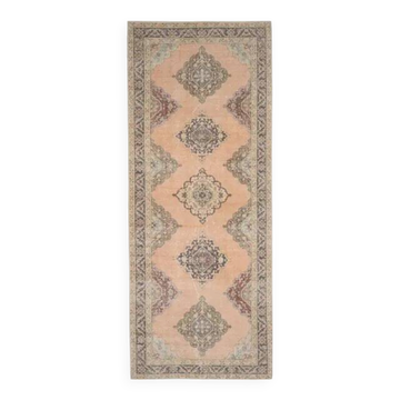 Vintage Turkish Oushak handmade wool cotton orange runner 142x380