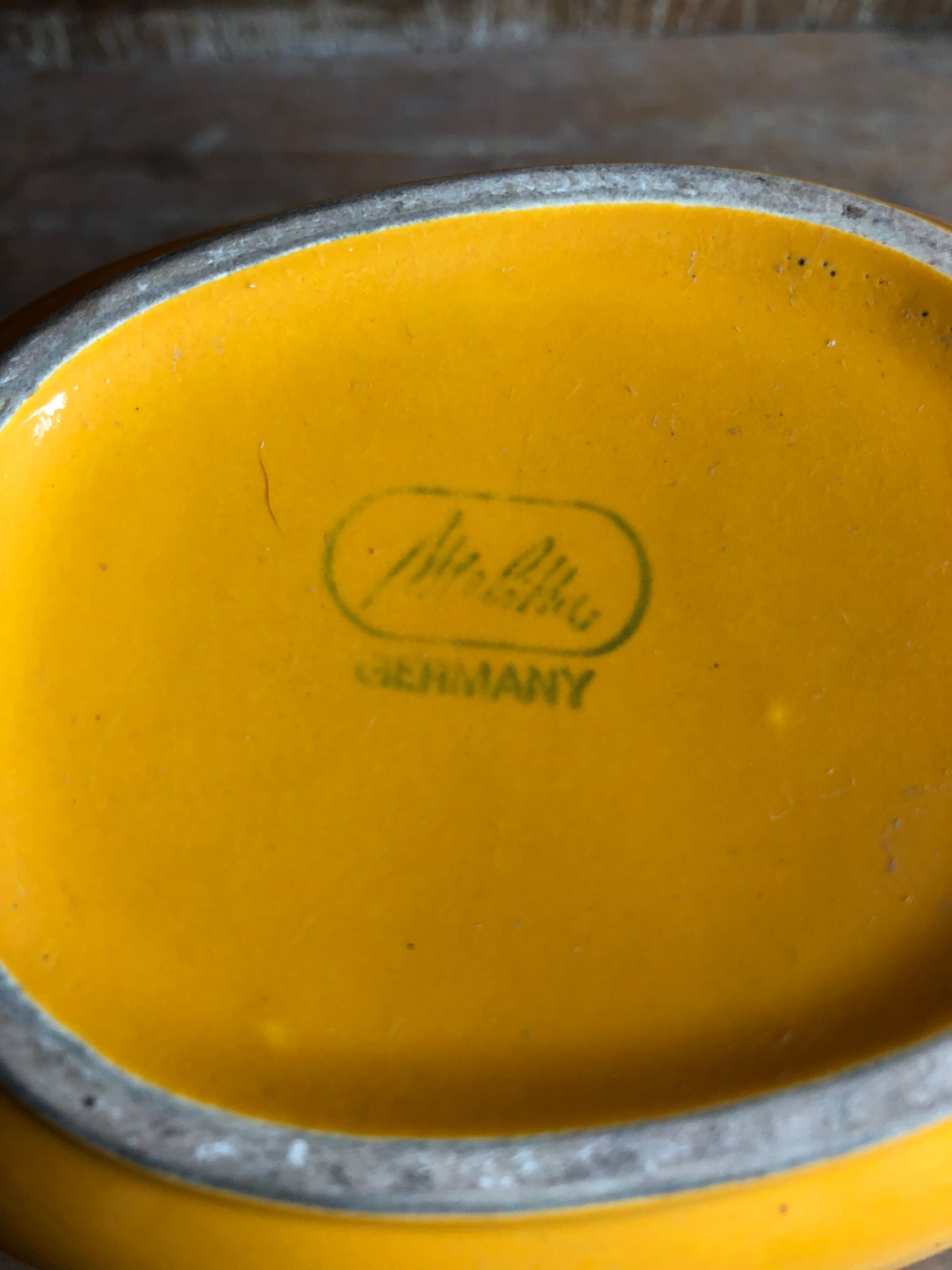 Old yellow ceramic pitcher made in germany 70s vintage
