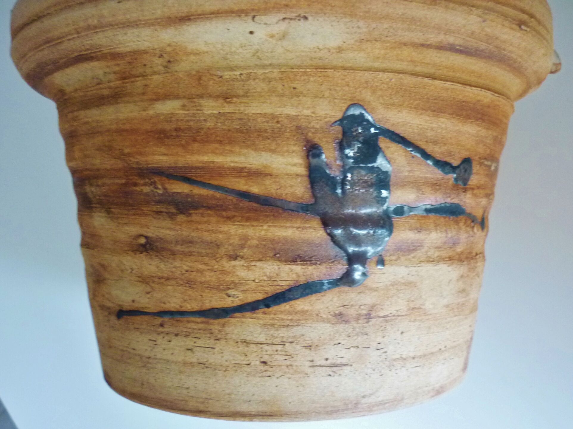 Ceramic "tachiste" flowerpot, signed La Poterie du colombier, the dove, 1970s