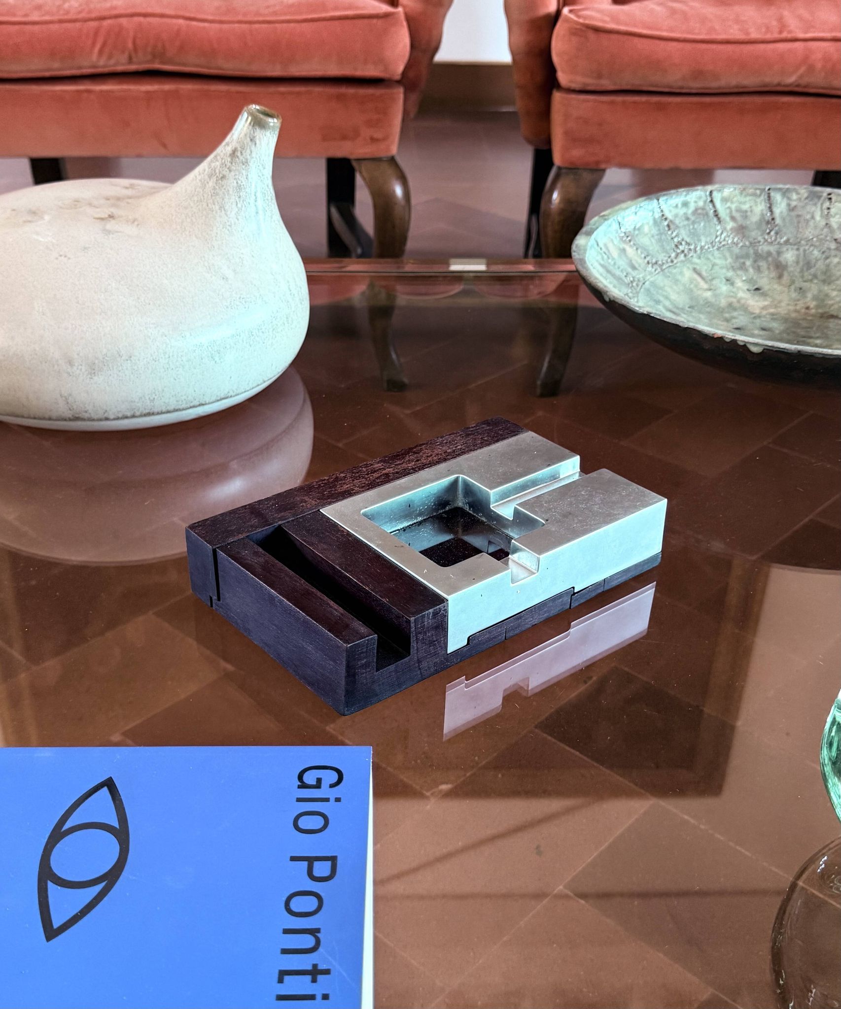 Mid-century modern mahogany ashtray, Alfred Dunhill Italy 1970s
