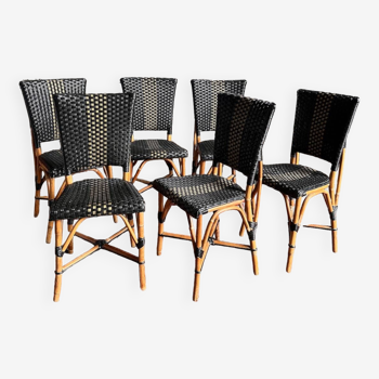 6 vintage rattan Parisian bistro terrace chairs