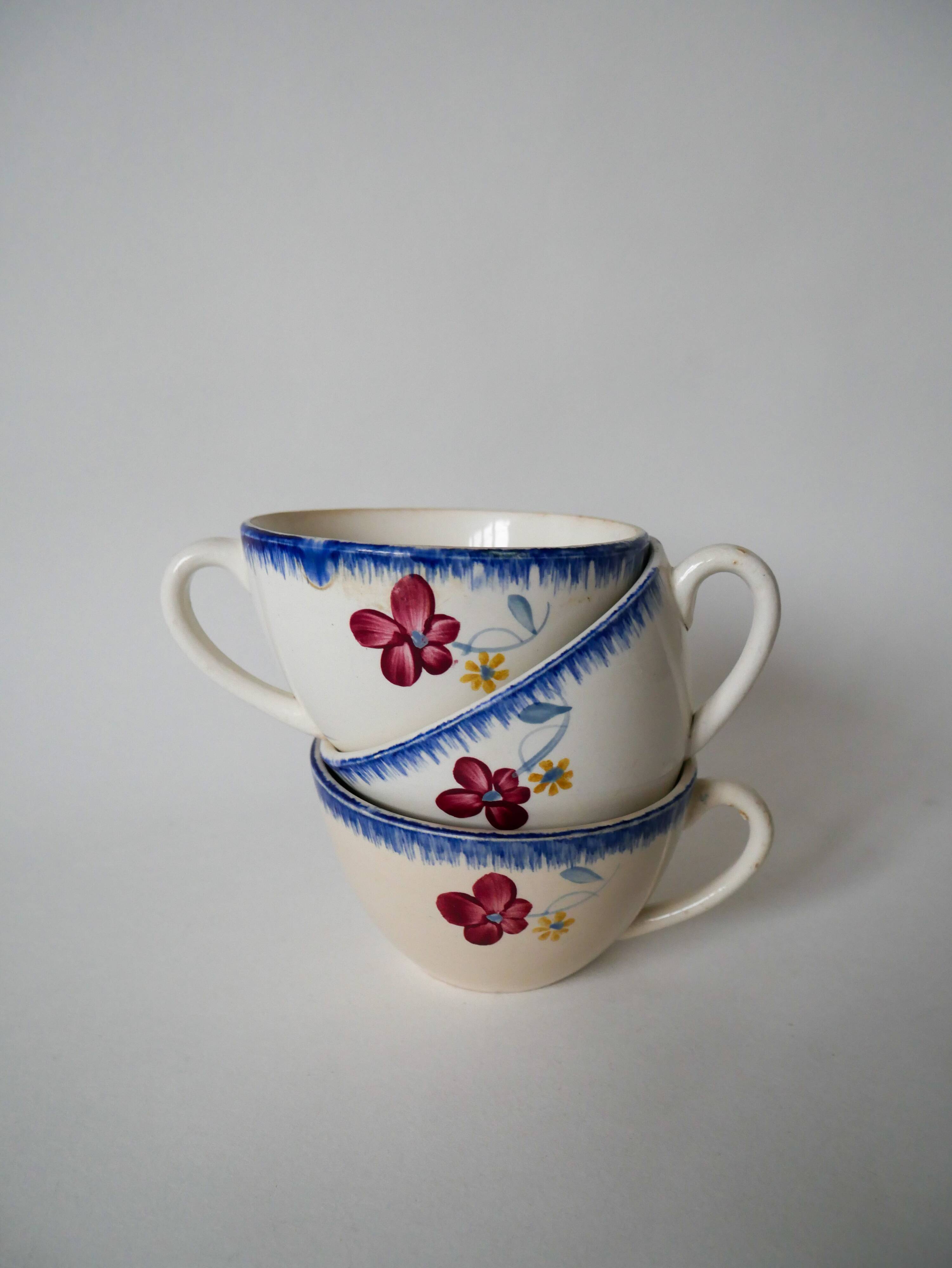 Trio of large cups digoin sarreguemines model mary-lou 194 0