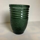 Ancien vase vert en verre moulé art déco
