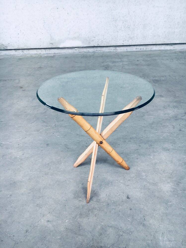 Vintage Faux Bamboo Folding Tripod Side Table, 1970s