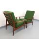 Paire de fauteuils scandinaves vintage en teck et tissu vert des années 60