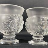 Vase on pedestal with foliage decoration signed lalique saint-cloud, possible pair