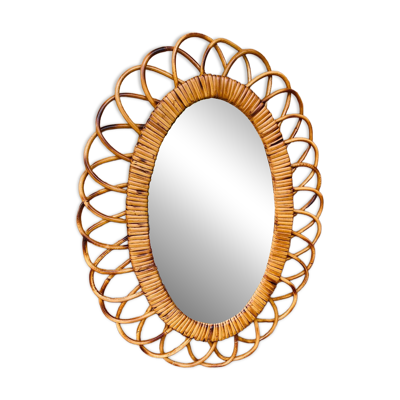 Miroir en rotin ovale vintage années 60/70