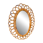 Miroir en rotin ovale vintage années 60/70