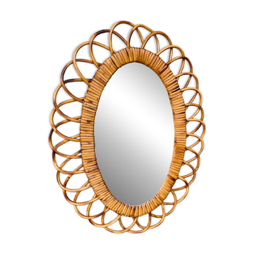 Miroir en rotin ovale vintage années 60/70