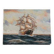 Marine painting on canvas – Large sailing ship at sea – 40 × 30 cm