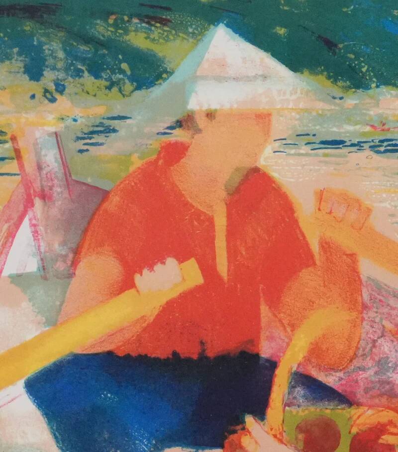 Paul COLLOMB : Barques au bois de Boulogne, lithographie originale signée