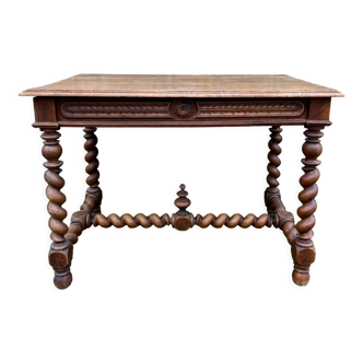 Table bureau style Renaissance en noyer massif vers 1850