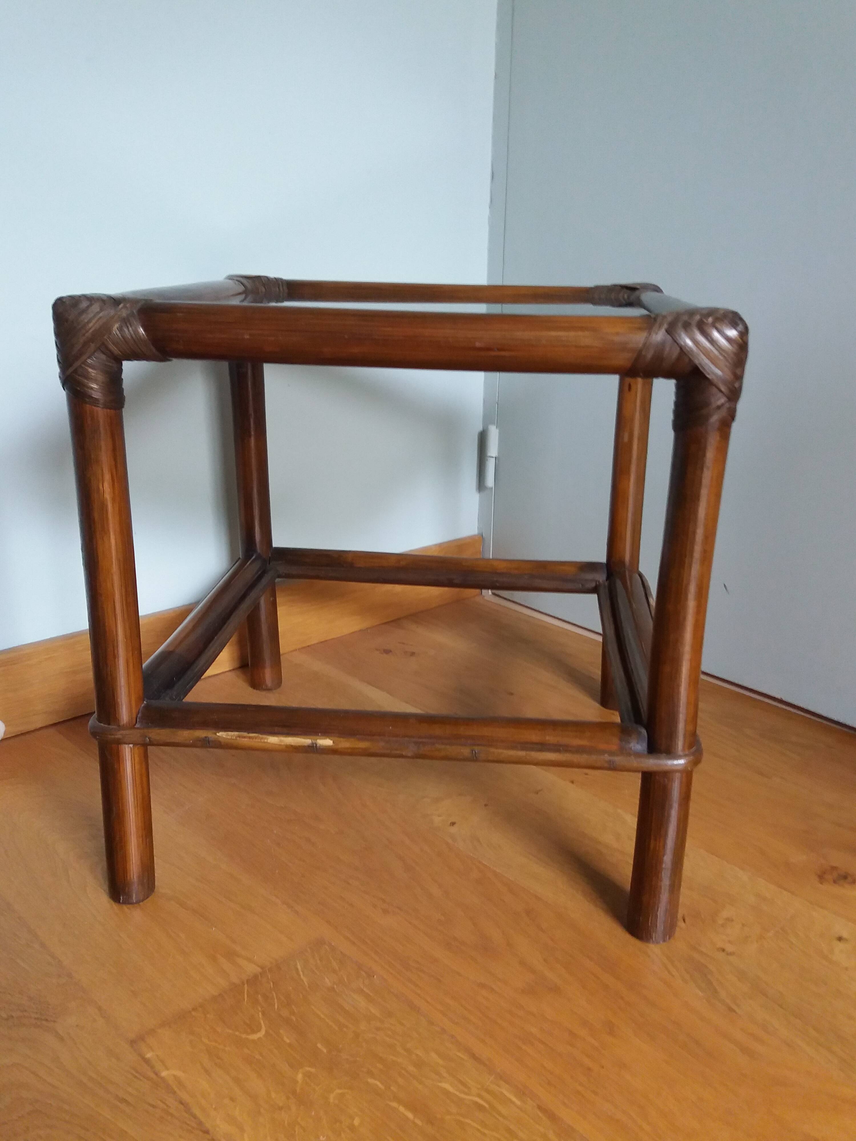 Wicker rattan glass end table