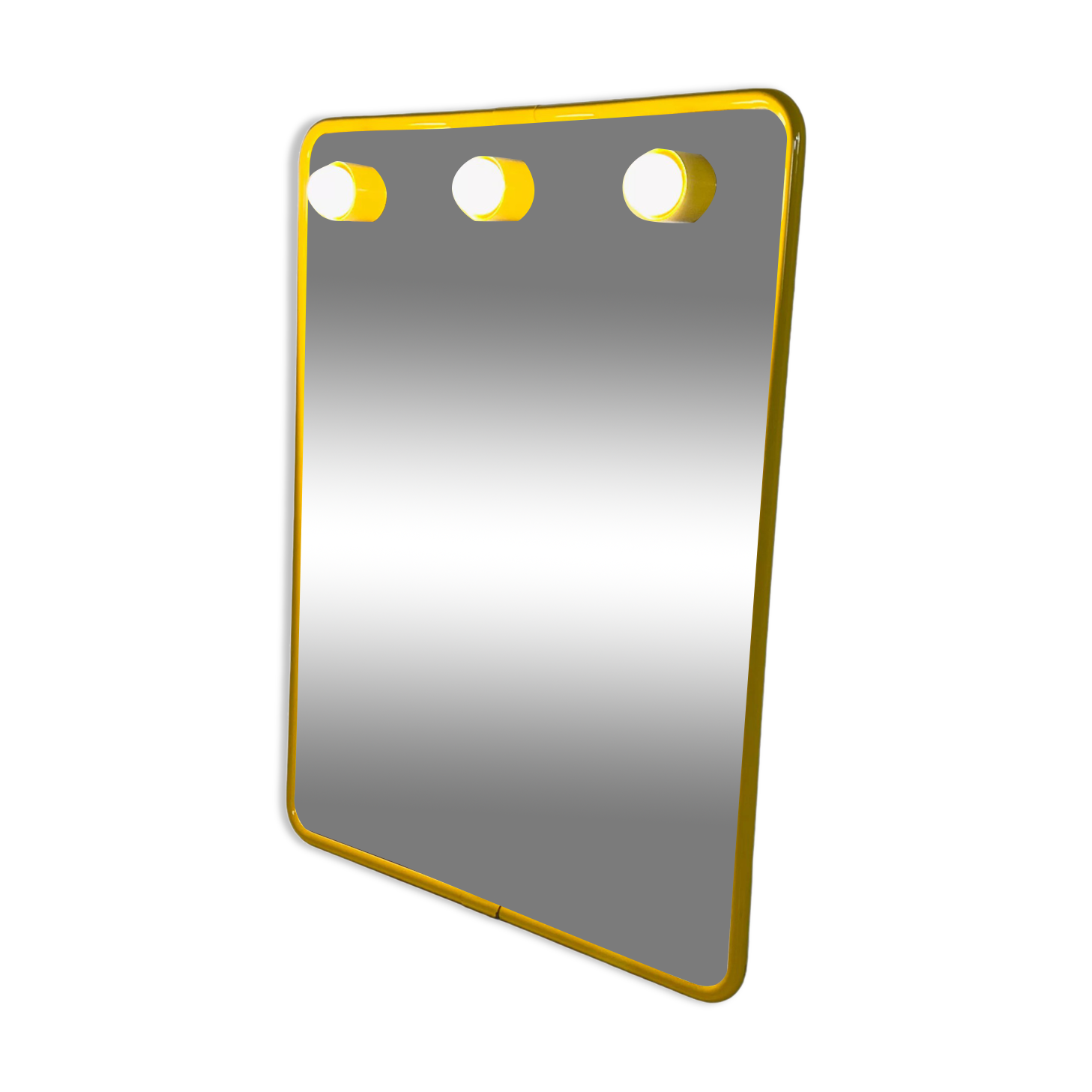 Mirror with integrated yellow metal bulbs, 1970
