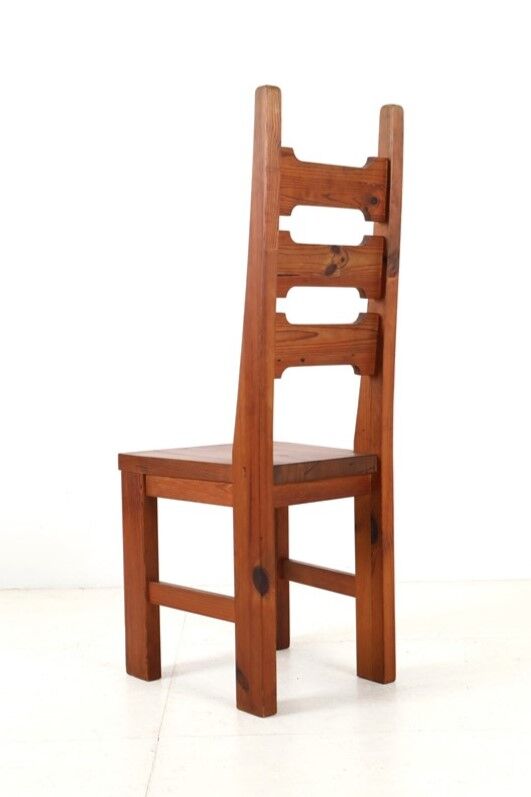 Set of 4 pinewood chairs by Sven Larsson / 1970s / Brutalism / Postmodern design