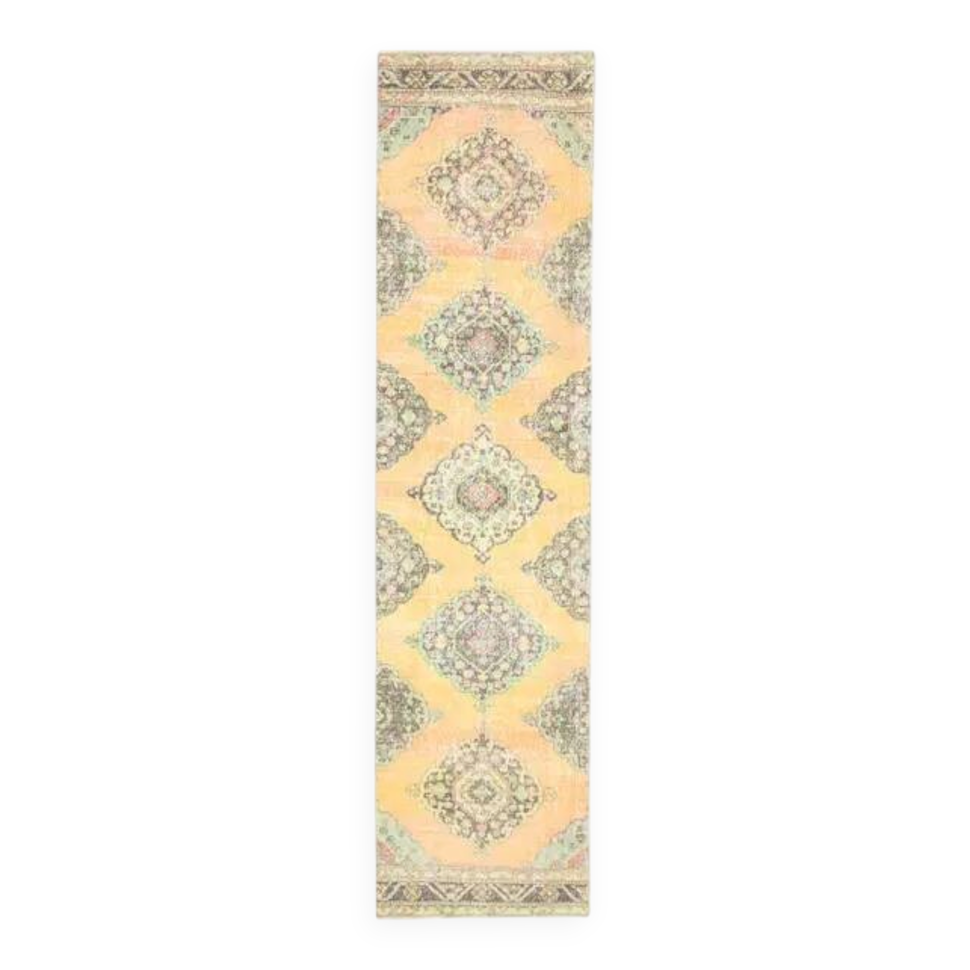 1970s Turkish Oushak Handmade Wool Cotton Orange Runner 94x383