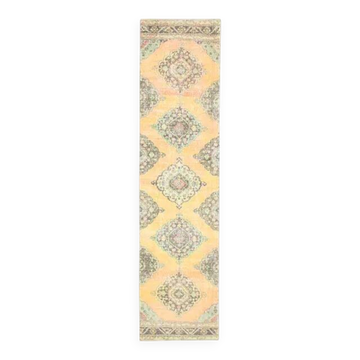 1970s Turkish Oushak Handmade Wool Cotton Orange Runner 94x383