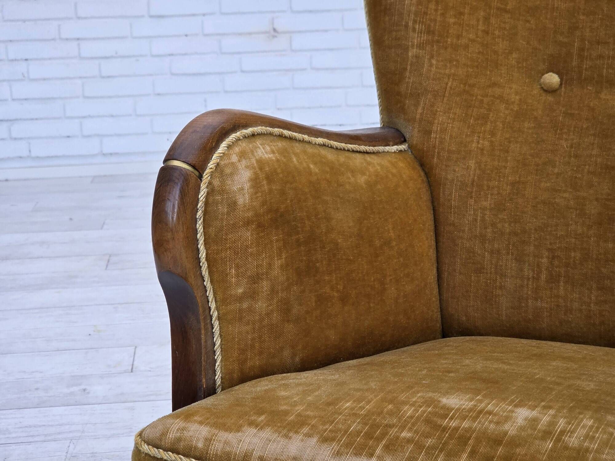 1960s, Danish armchair, furniture velour, beech wood, original.