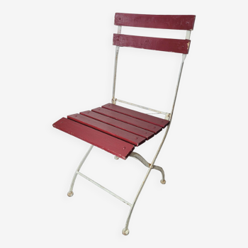 Folding iron garden chair and wooden seat