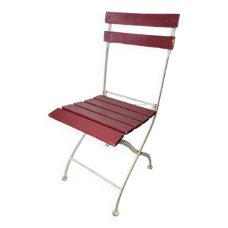 Folding iron garden chair and wooden seat