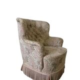 Fauteuil vintage rose clair à fleurs / fauteuil une place avec franges