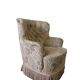 Fauteuil vintage rose clair à fleurs / fauteuil une place avec franges